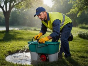 tremper un fil de debroussaillage dans l'eau
